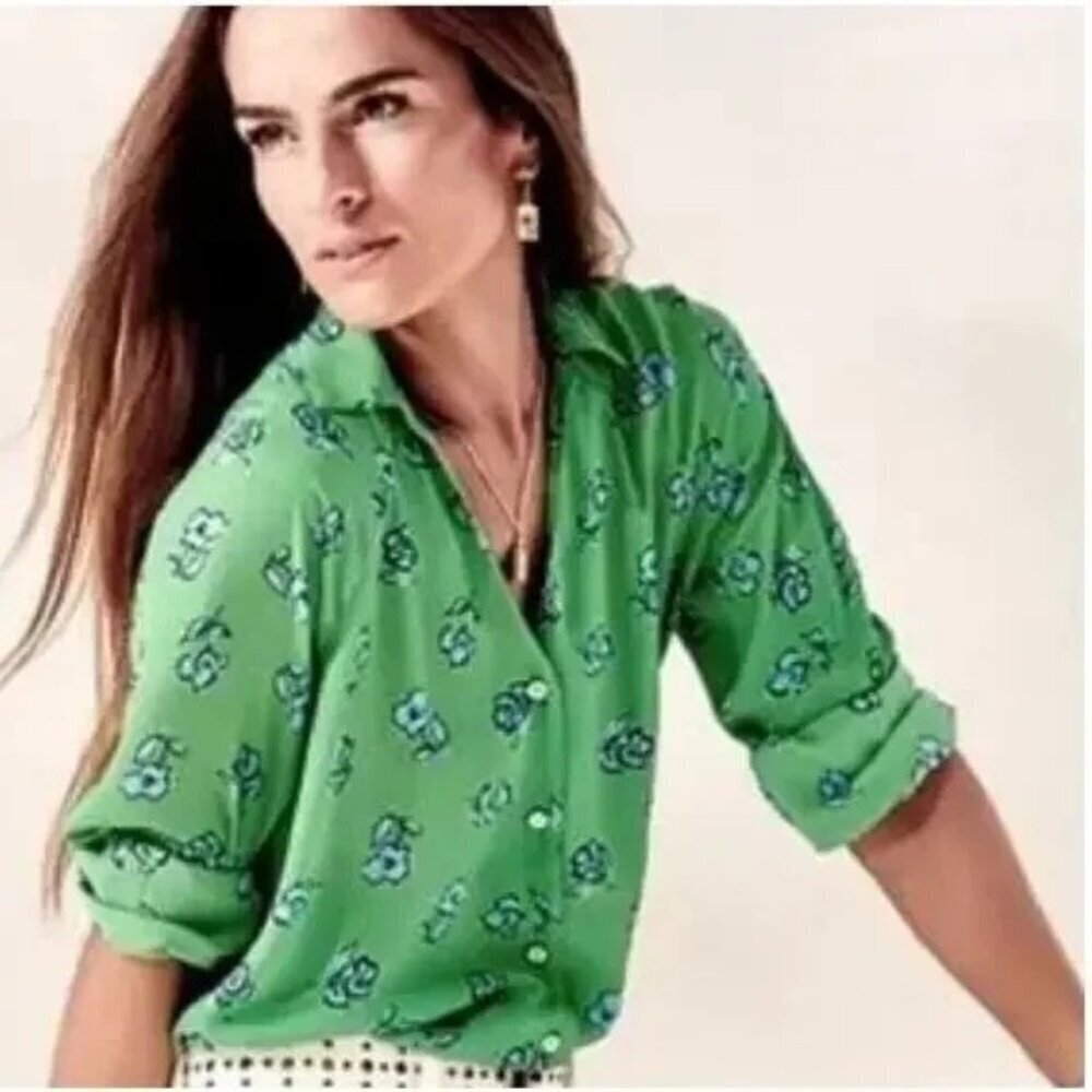 CABI Go To Blouse Green Blue Floral Sz XXS #5891 NWOT